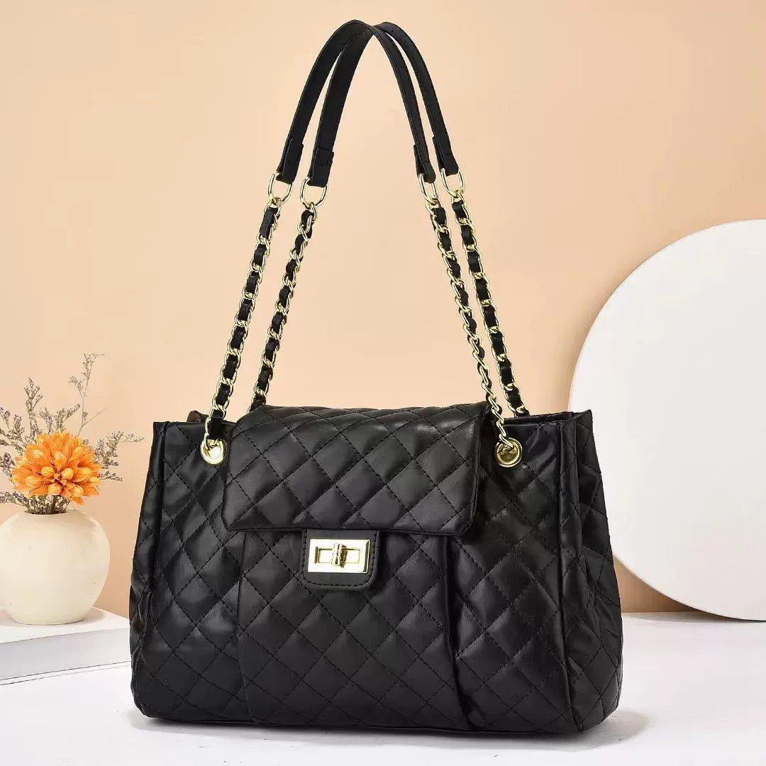 Women’s Quilted Rhombus Chain Shoulder Bag | Large Capacity Embroidery Thread Messenger Bag | Elegant Solid Color Crossbody Tote | Designer Style Diamond Lattice Chain Bag | 2026 Luxury Work & Travel Handbag