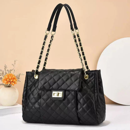 Women’s Quilted Rhombus Chain Shoulder Bag | Large Capacity Embroidery Thread Messenger Bag | Elegant Solid Color Crossbody Tote | Designer Style Diamond Lattice Chain Bag | 2026 Luxury Work & Travel Handbag