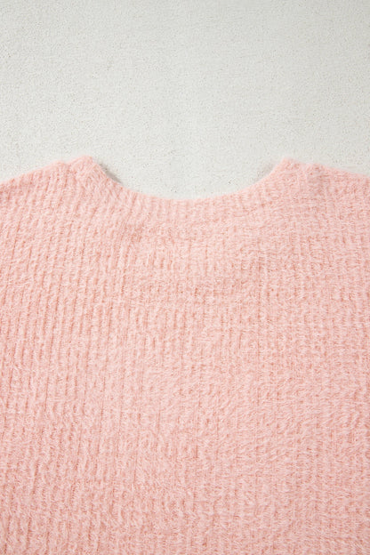 Threaded Pear Ivy Fuzzy Ribbed Texture Long Sleeve Top