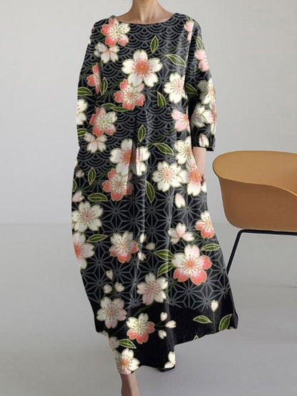 Women’s Relaxed-Fit Crew Neck Printed Midi Dress | High-End Minimalist A-Line Dress | Trendy High-Sense Casual Summer Gown | Elegant Round Neck Printed Midi | 2026 High-Fashion Statuesque Flowing Dress