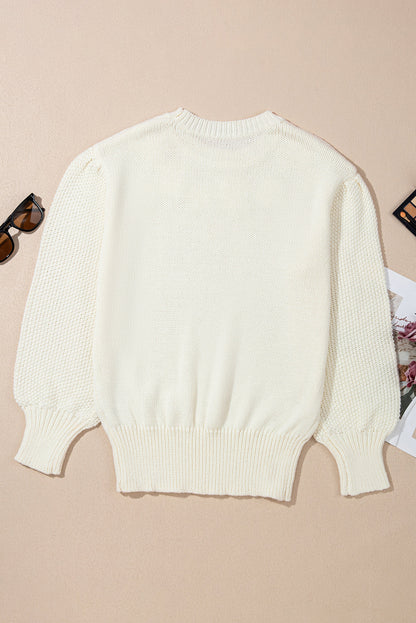 Threaded Pear Rheakara Textured Puff Sleeve Sweater