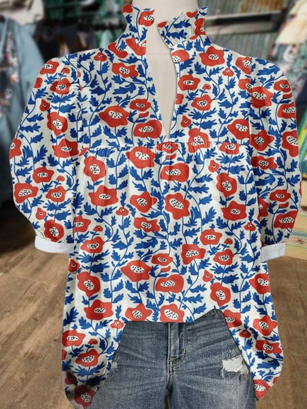 ✨Floral Print Puff Sleeve Blouse