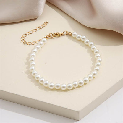 Pearl & Goldtone Beaded Anklet