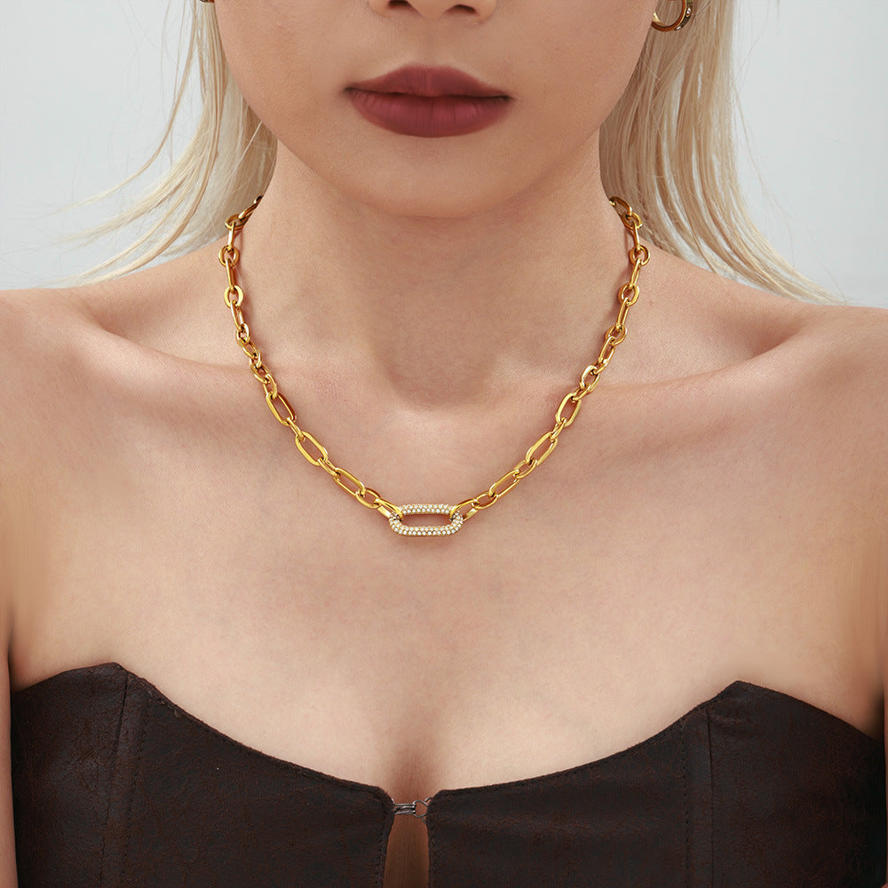 Titanium Steel Zircon Jewelry Set | Micro-Pave Zirconia Clavicle Necklace & Bracelet | Luxury Stainless Steel Jewelry Suit for Women | Trendy Minimalist Sparkle Accessory Set | 2026 High-Fashion Tarnish-Free Jewelry