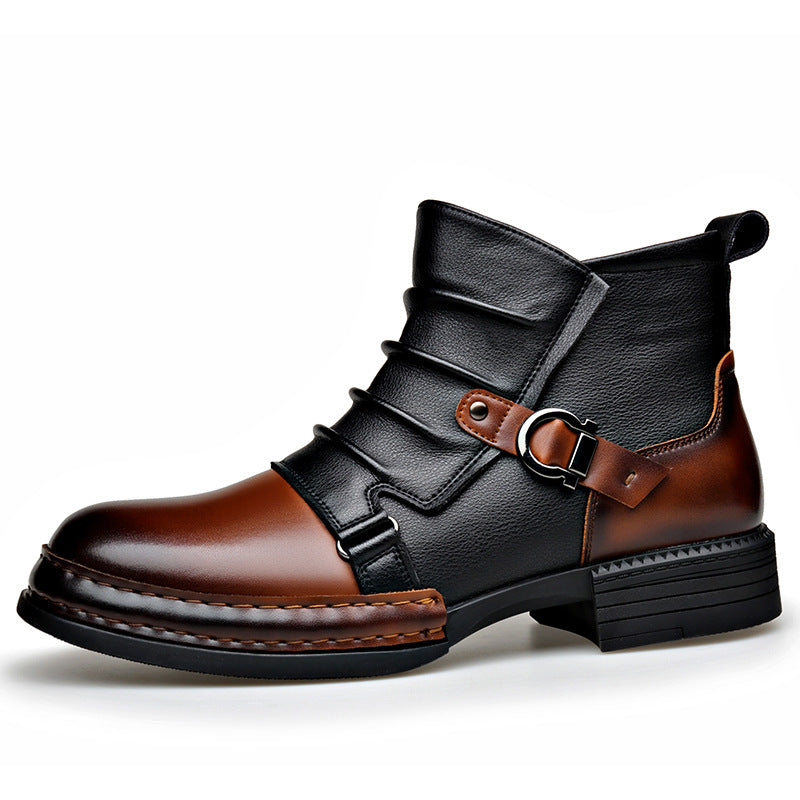 Men’s British Style Retro Thermal Boots | Fleece-Lined Winter Leather Boots with Side Zipper | Vintage Mid-Top Warm Walking Boots | Men's Elegant Waterproof Winter Footwear