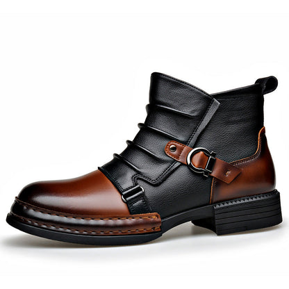 Men’s British Style Retro Thermal Boots | Fleece-Lined Winter Leather Boots with Side Zipper | Vintage Mid-Top Warm Walking Boots | Men's Elegant Waterproof Winter Footwear
