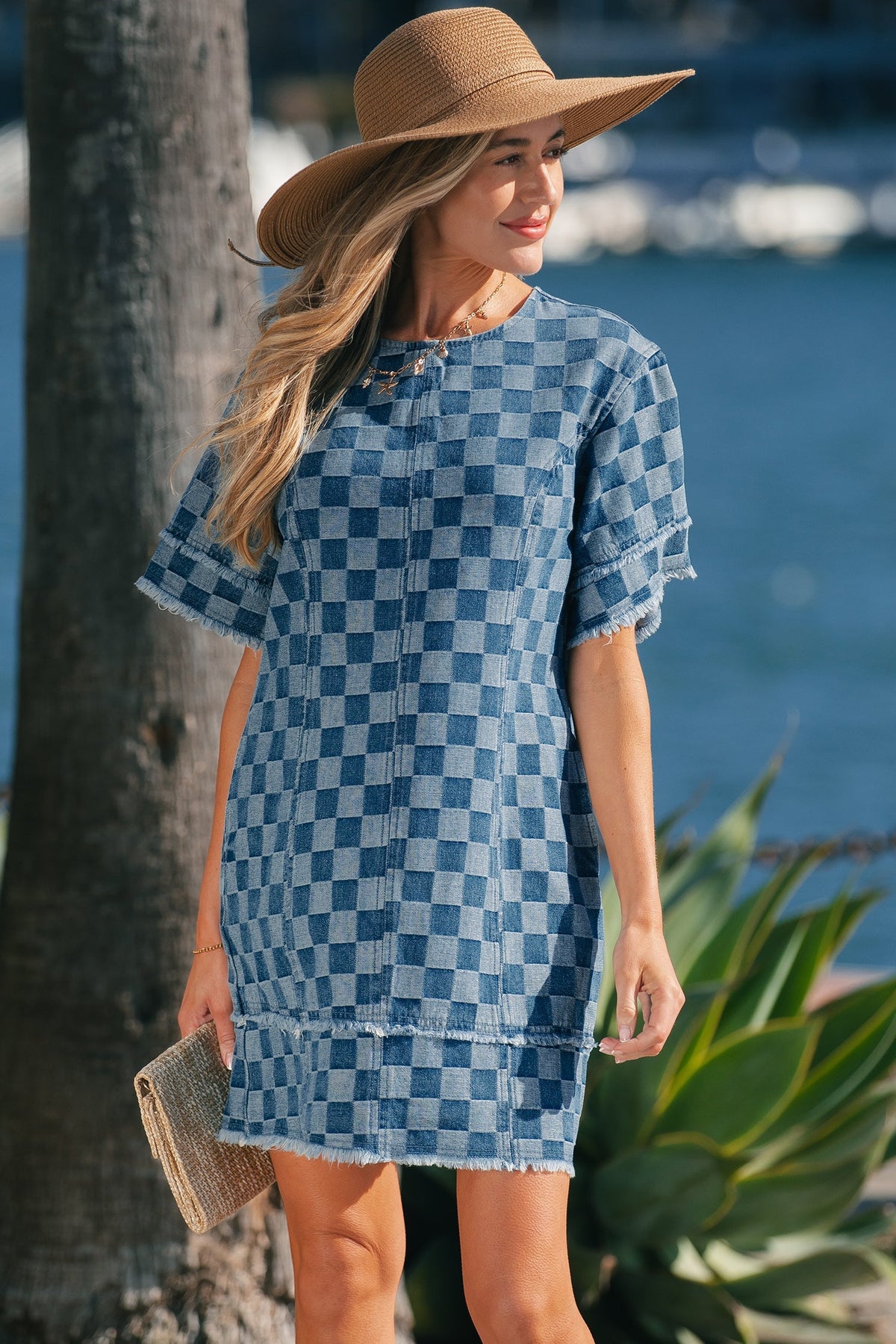 Threaded Pear Jessie Hem Checkered Mini Dress