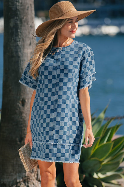 Threaded Pear Jessie Hem Checkered Mini Dress