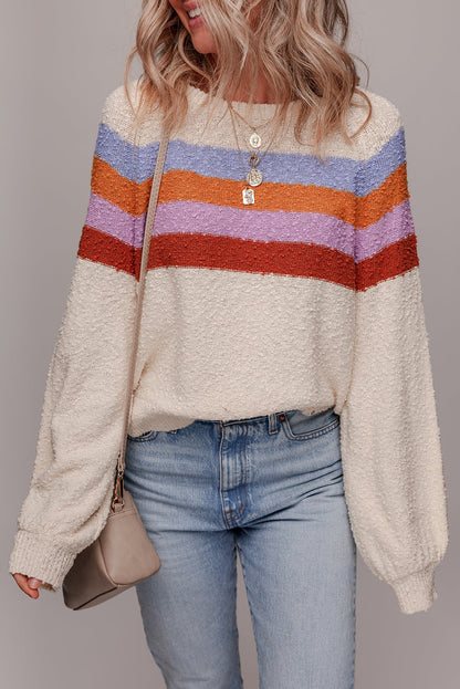 Threaded Pear Ayla Striped Color Block Loose Sleeve Chic Sweater