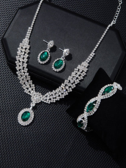 Luxury European Sapphire Jewelry Set | 4-Piece Elegant Necklace, Earrings, Bracelet & Ring Set | Deep Blue Crystal Formal Jewelry Collection | Royal Banquet Jewelry Set for Women
