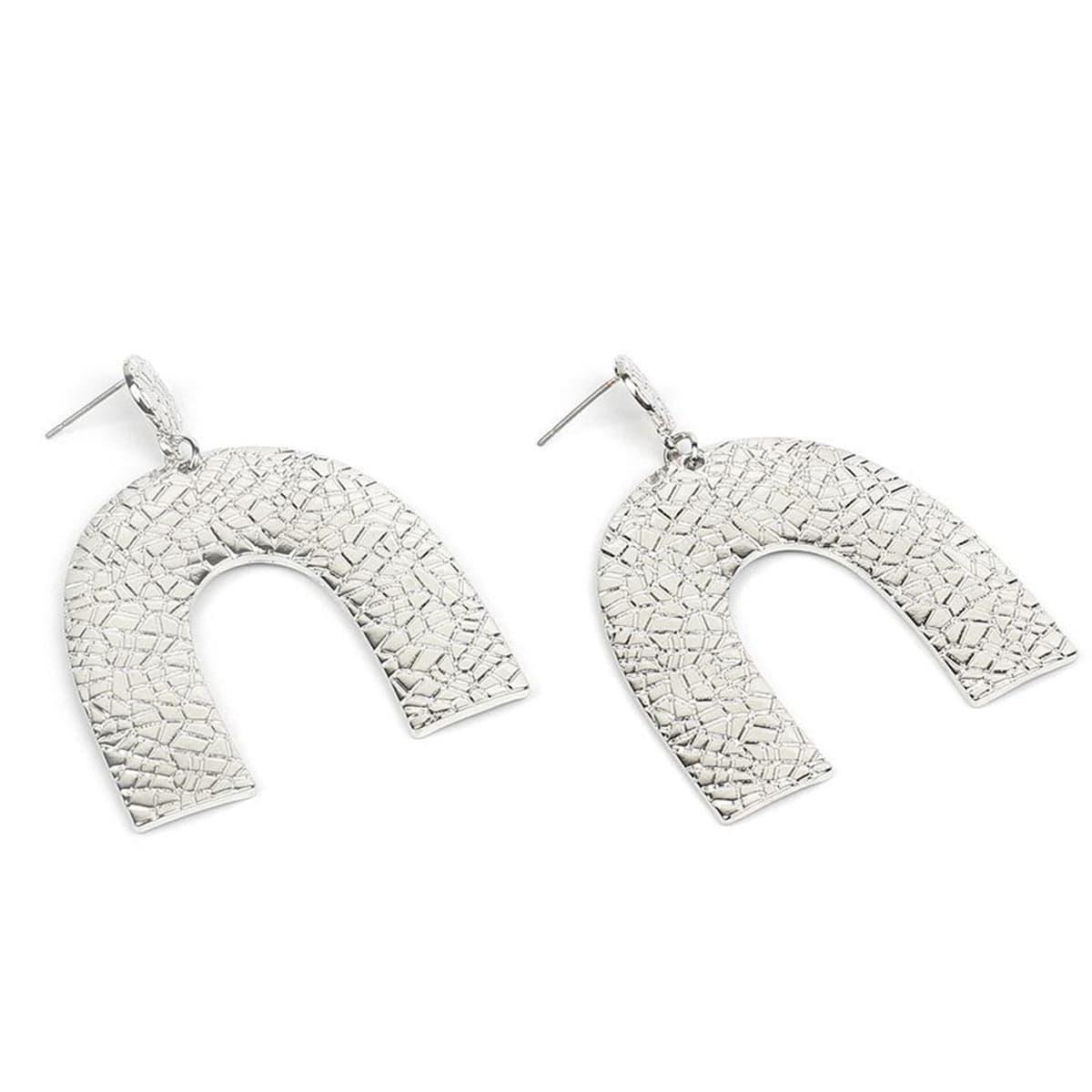 Silvertone Pebbled Arc Drop Earrings