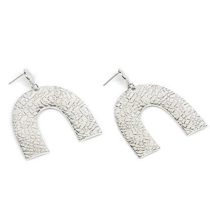 Silvertone Pebbled Arc Drop Earrings