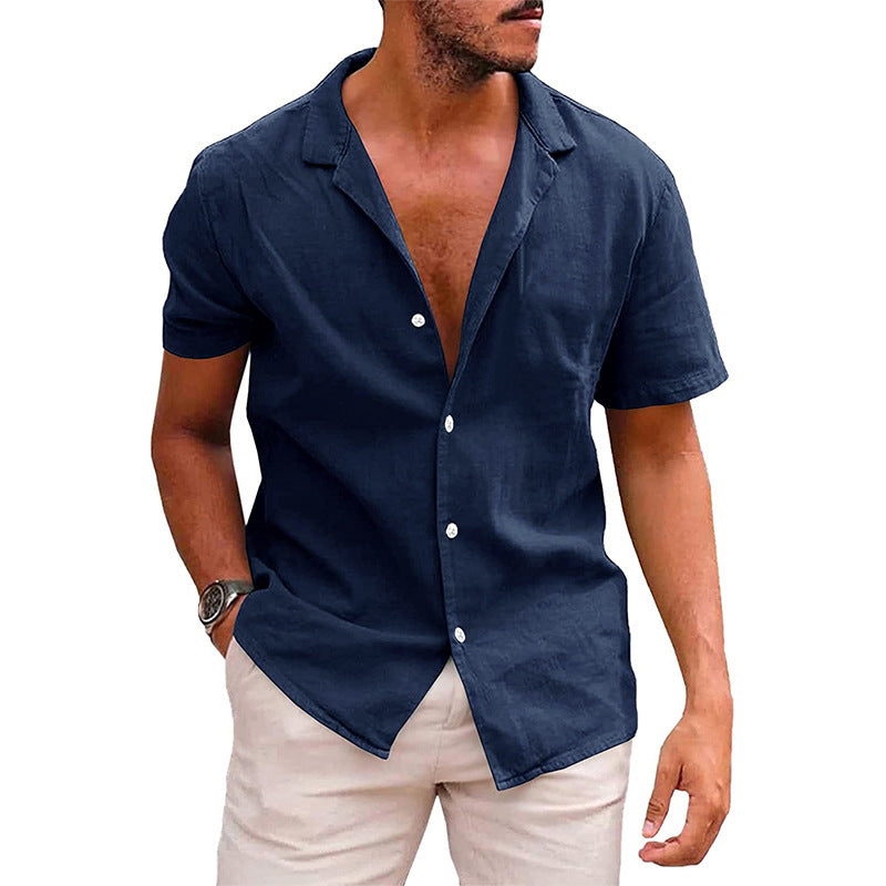 Men’s Casual Button-Down Beach Shirt | High-Sense Short Sleeve Summer Blouse | Trendy Minimalist Holiday Wear | Luxury-Label Statuesque Radiant Tropical Top | 2026 High-Fashion Emerald-Luxe Essential