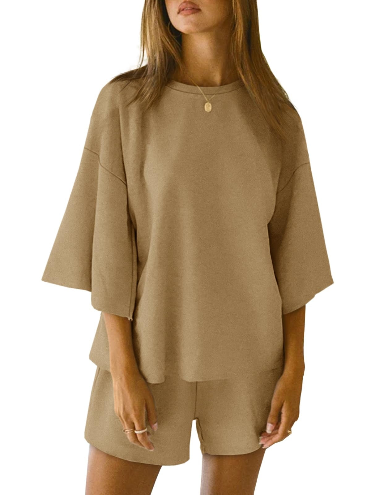 Women's 3/4 Sleeve Tops and Elastic Waist Shorts Lounge Set