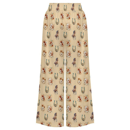 Baha Ranch Country Girl Floral Horse High Waisted Wide Leg Pants