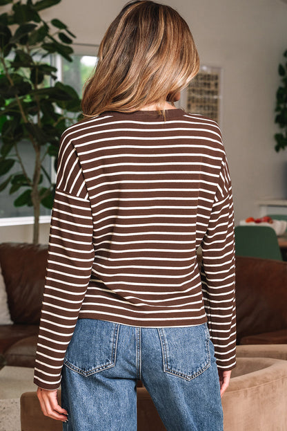 Threaded Pear Ember Stripe Ribbed Cropped Crew Neck Top