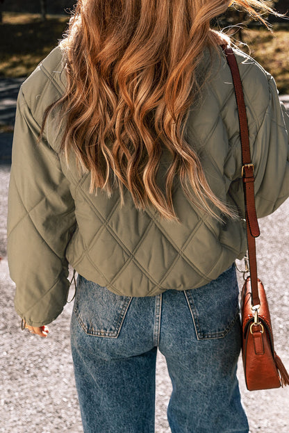 Threaded Pear Teddy Collar Flap Pockets Quilted Puffer Jacket