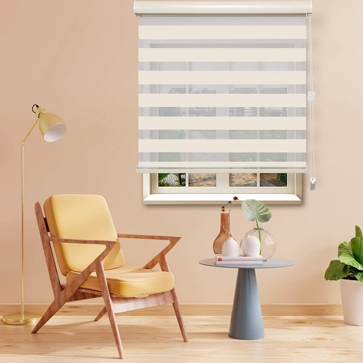 Elegant Comfort Corded Zebra Blinds, Dual Layer Window Treatments Sheer Light Control