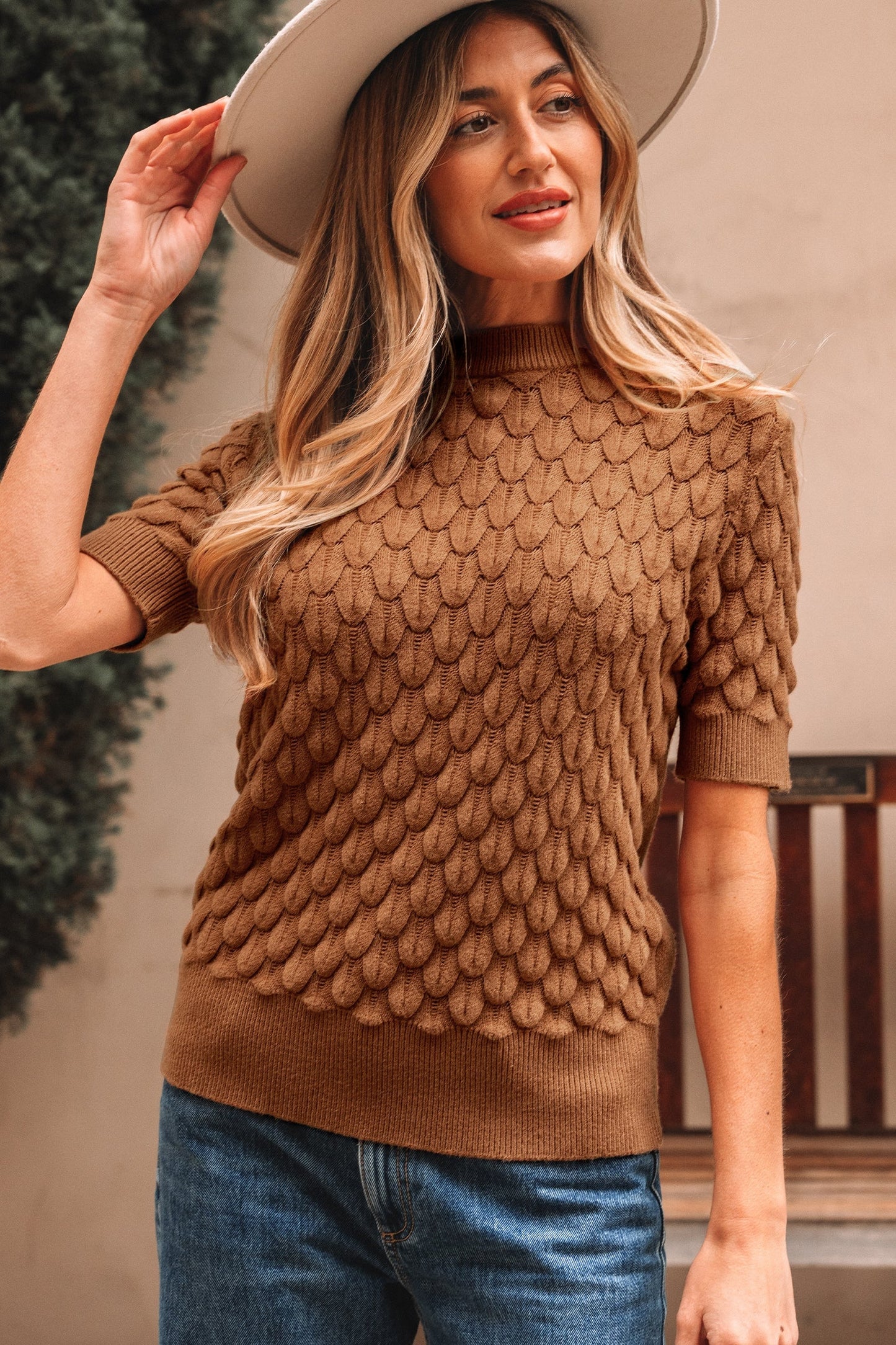 Threaded Pear Malaysia Ribbed Short Sleeve Sweater