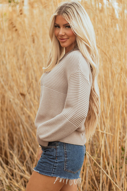 Threaded Pear Delaney Texture Knitted Puff Sleeve Sweater