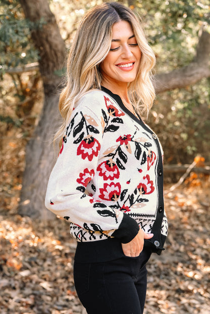 Threaded Pear Selene Print Front Knit Cardigan
