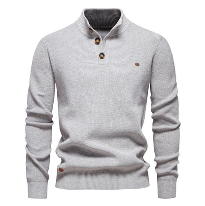 Men's Zipper Stand Collar Knitted Sweater Fashion Slim Solid Color Long Sleeve Half Turtleneck Top Men's Clothing