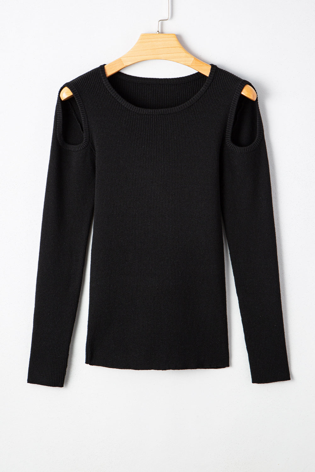 Threaded Pear Amaya Ribbed Knit Cold Shoulder Sweater