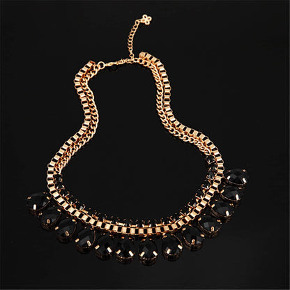 Black Crystal & Cubic Zirconia Station Necklace