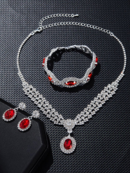 Luxury European Sapphire Jewelry Set | 4-Piece Elegant Necklace, Earrings, Bracelet & Ring Set | Deep Blue Crystal Formal Jewelry Collection | Royal Banquet Jewelry Set for Women