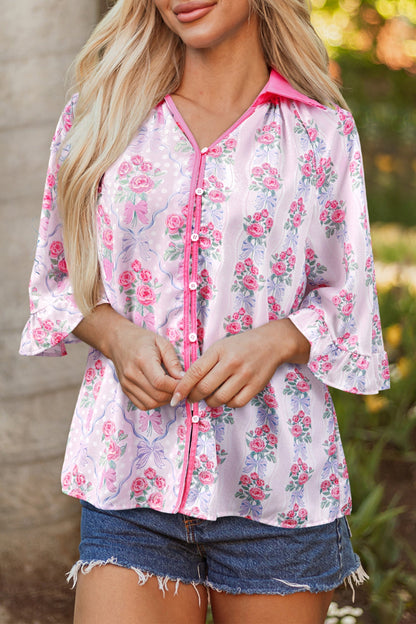 Threaded Pear Araceli Ruffled Half Sleeve Shirt