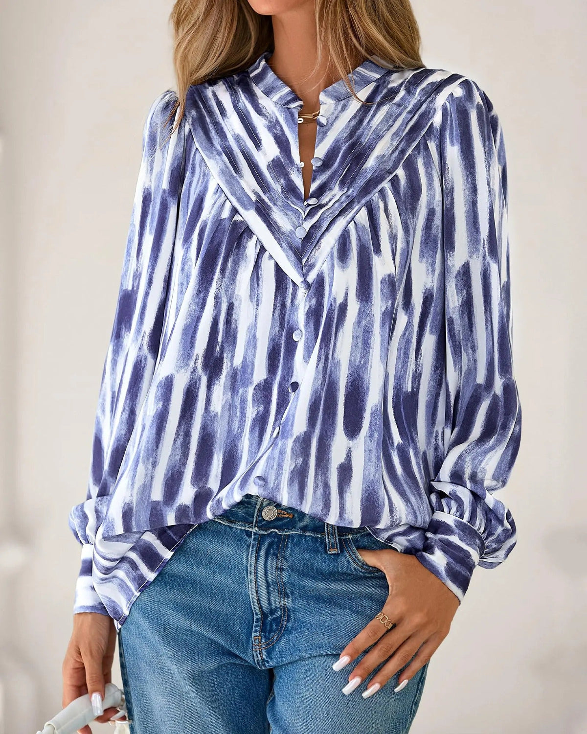 Women's Boho Floral V-Neck Half Button Down Blouse