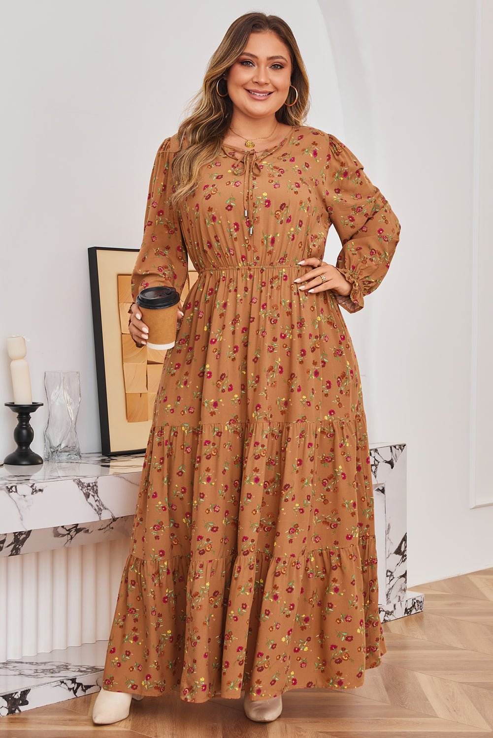Threaded Pear Charleigh Sleeve Tiered Maxi PLUS Dress