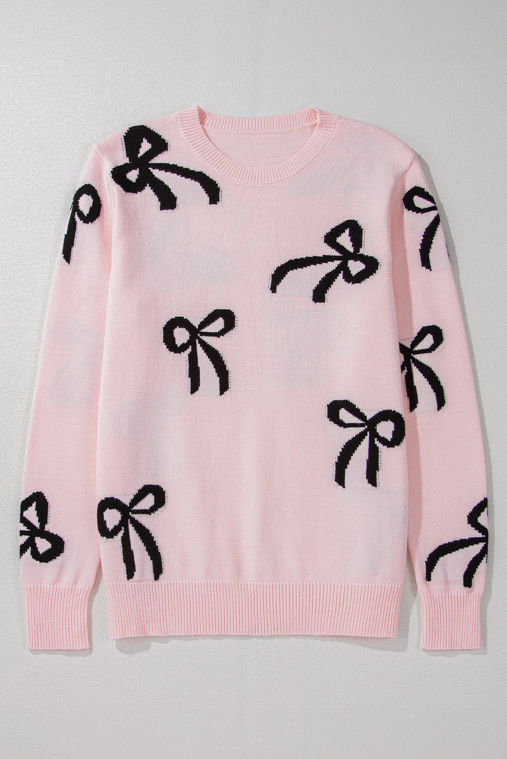 Threaded Pear Pink Bow Knitted Loose Fit Sweater