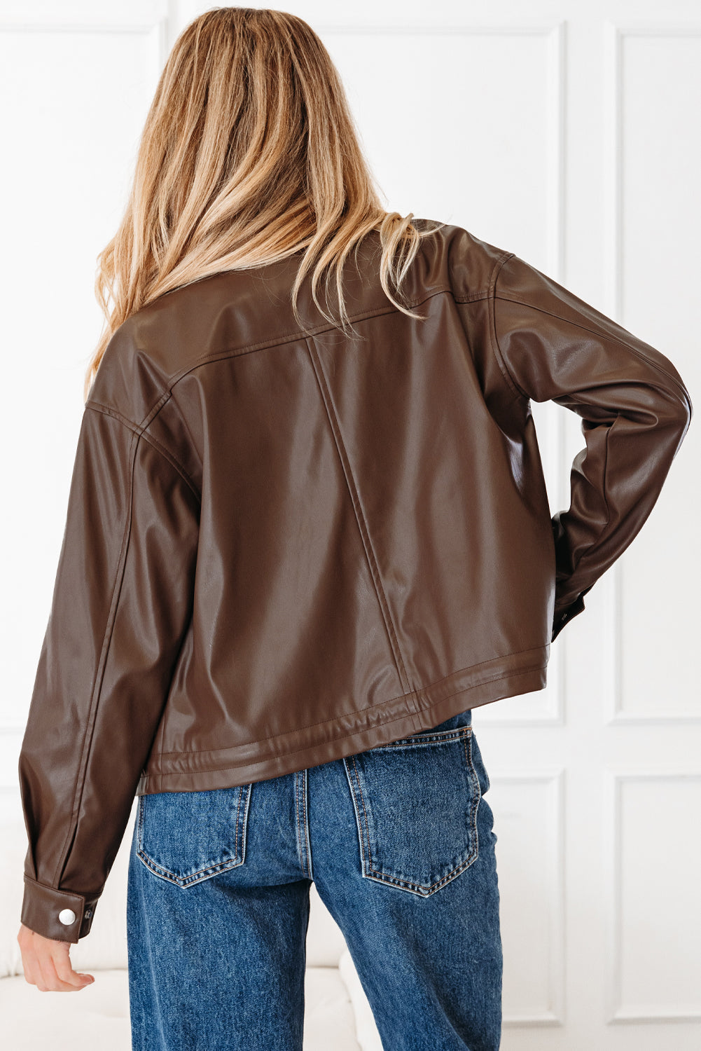 Threaded Pear Mila Drawstring Hem Leather Jacket