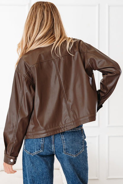 Threaded Pear Mila Drawstring Hem Leather Jacket
