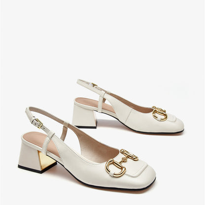 Women’s French Baotou Leather Shoes | Elegant Square-Toe Thick Heel Pumps | Modern Luxury Closed-Toe Office Heels | Trendy Block-Heel French Style Leather Footwear | 2026 High-Fashion Professional Shoes