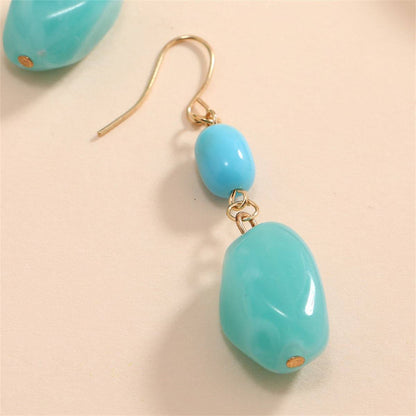 Aqua & Goldtone Irregular Stone Drop Earrings