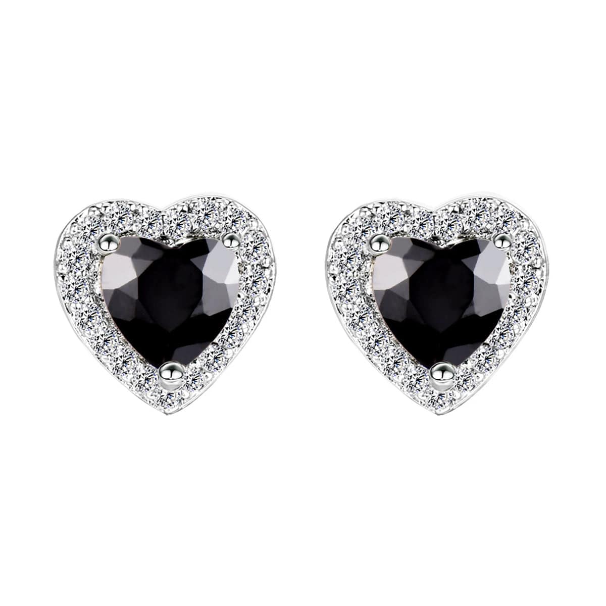 Black Crystal & Cubic Zirconia Silvertone Halo Heart Stud Earrings