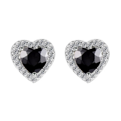 Black Crystal & Cubic Zirconia Silvertone Halo Heart Stud Earrings