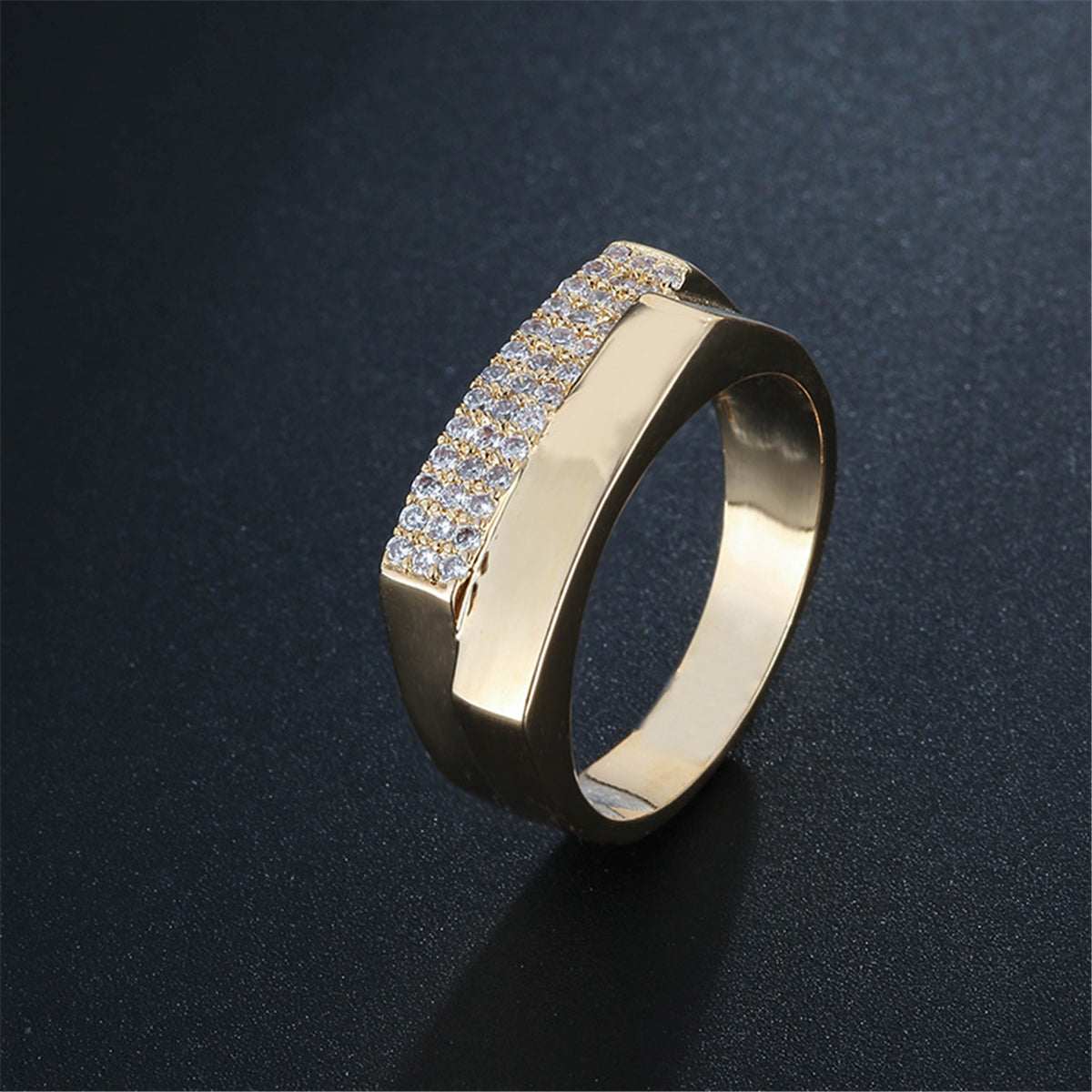Cubic Zirconia & Goldtone Geometric Two-Layer Band