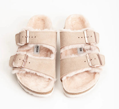 Birkenstock Arizona Shearling Suede Leather Nude