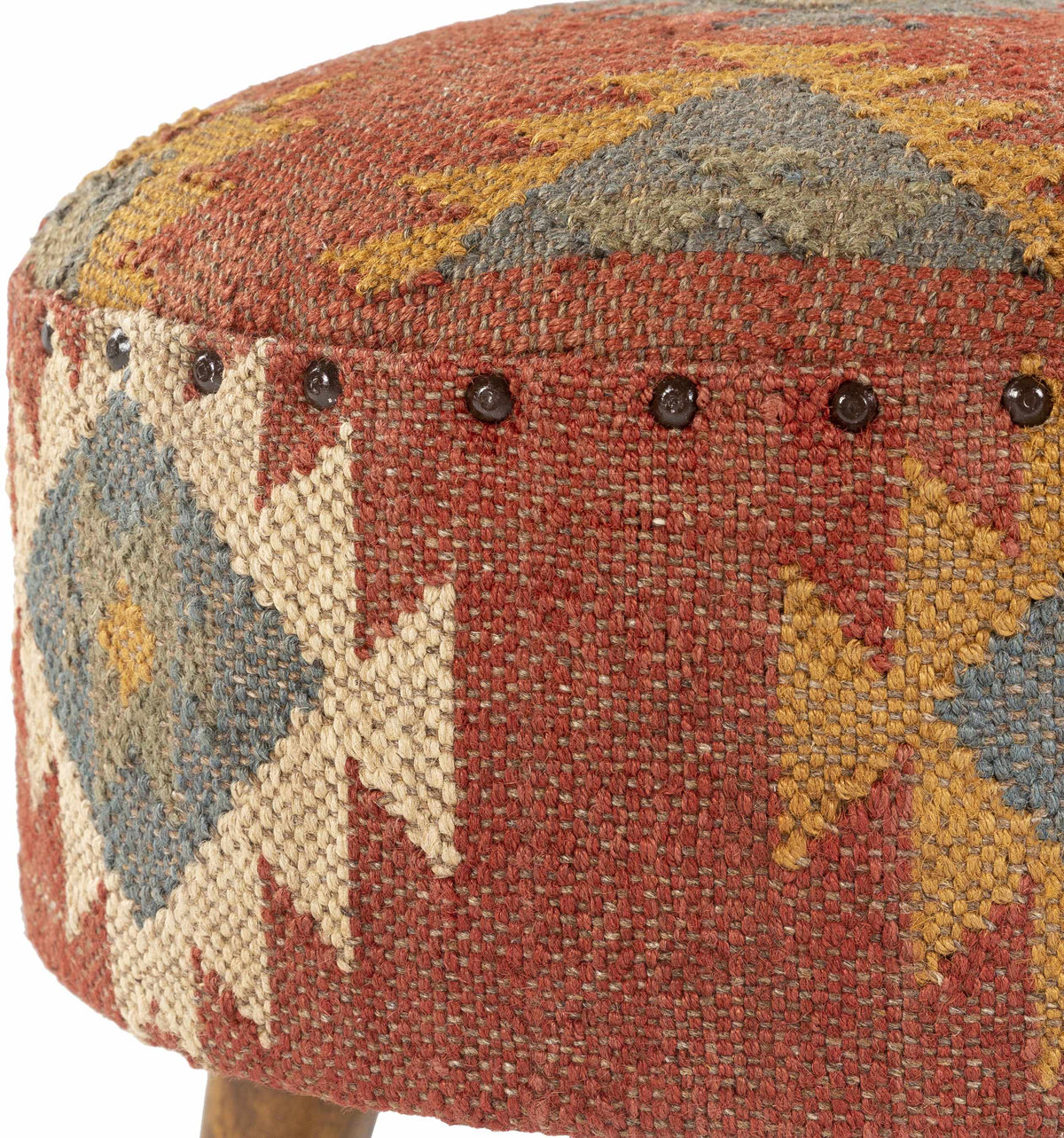 Brick Red Wood Frame Ottoman Stool - Clearance