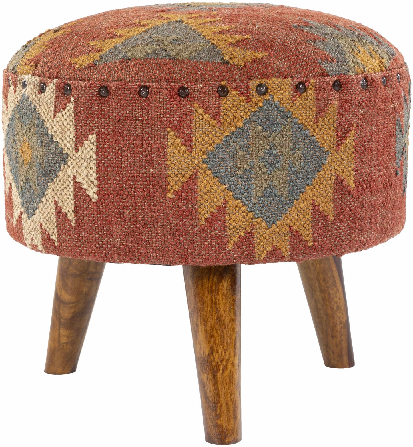 Brick Red Wood Frame Ottoman Stool - Clearance