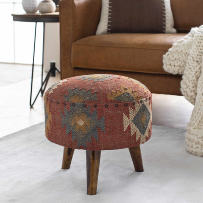 Brick Red Wood Frame Ottoman Stool - Clearance