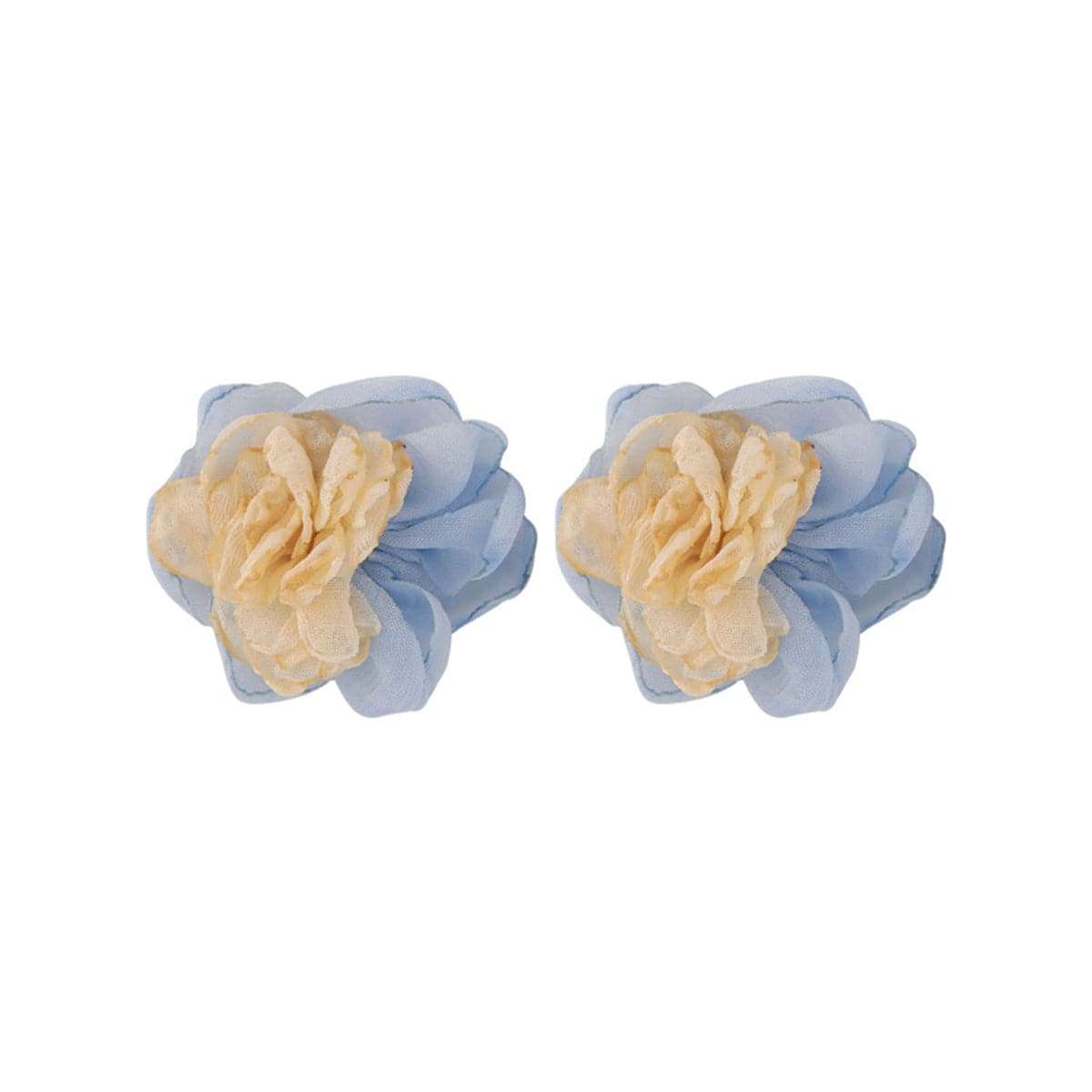 Beige & Blue Chiffon Flower Stud Earrings