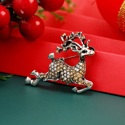 Cubic Zirconia & Silvertone Reindeer Brooch
