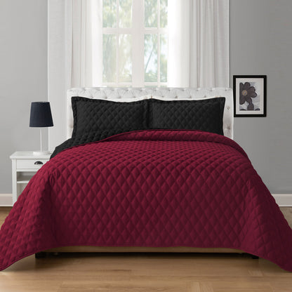 Elegant Comfort 3-Piece Diamond Quilted Reversible Bedspread Coverlet Set