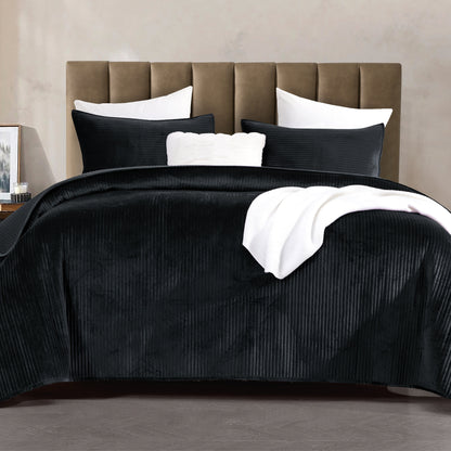 Elegant Comfort 3-Piece Velvet Corduroy Stripe Quilted Bedspread Coverlet Set