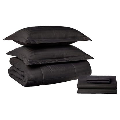 Elegant Comfort 8-Piece Dobby Stripe Comforter Set - Includes 4-Piece Sheet Set with Double Sided Storage Pockets