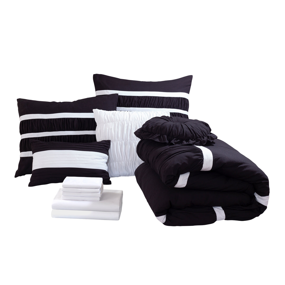 Elegant Comfort 12-Piece Isabella Pleated Ruched Ruffled Comforter Set, Includes 6-Piece Sheet Set with Double Sided Storage Pockets